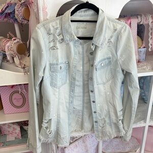 Stylish Light Gray Distressed Denim Jacket